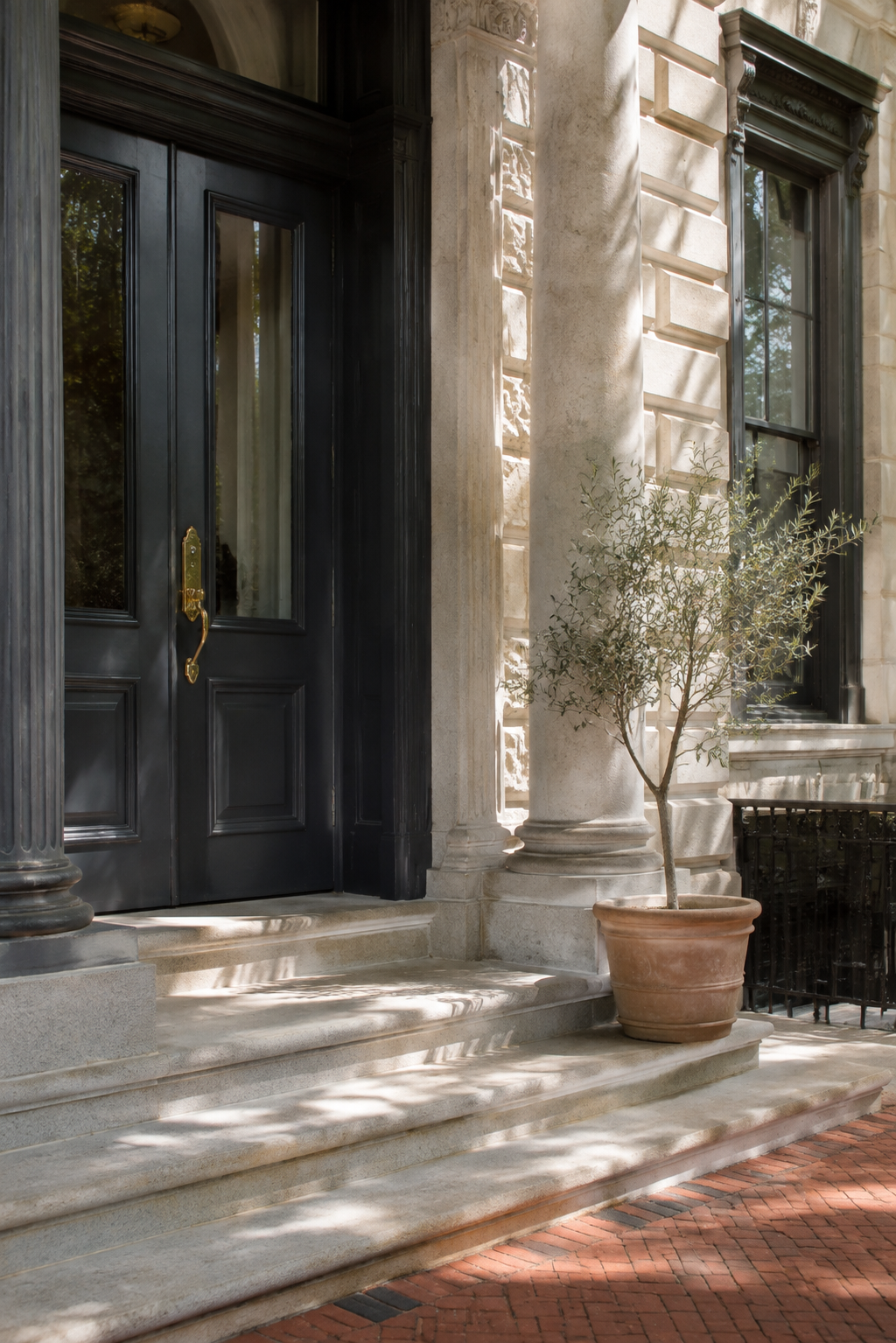 A dignified historic law office entryway with brass handle